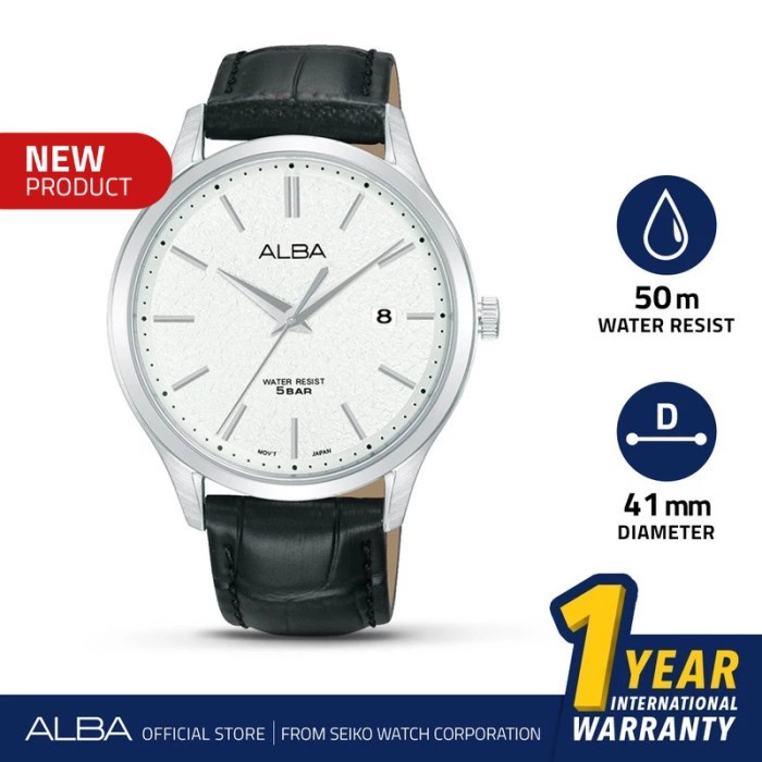 Jam Tangan Pria Alba AS9R39 Kulit Asli Hitam  Original