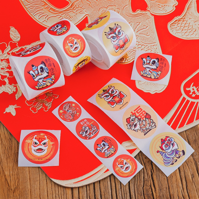 

(Yunita) 500Pcs stiker Label Imlek Barongsai 3.8cm Sticker tempelan buah label imlek 2024