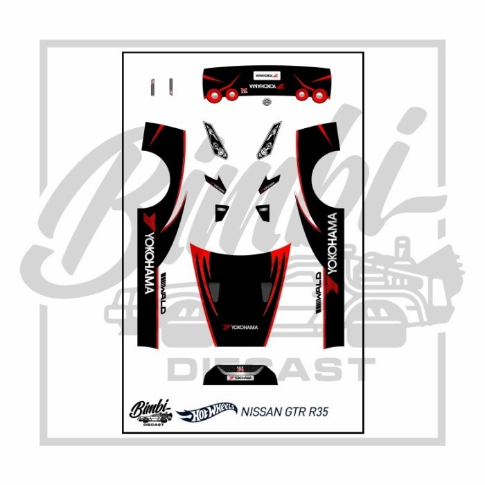 Decal Scala 64 Stiker HW Nissan GTR R35 Yokohama Transparan
