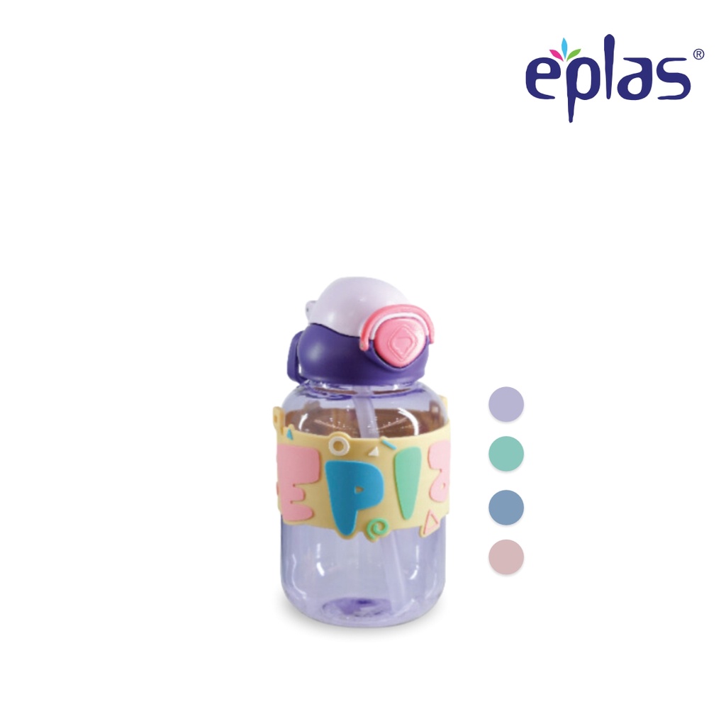 EPLAS Botol Minum Anak Tritan dengan Sedotan & Tali & Pegangan Silikon, Kunci Pengaman Tombol Tekan,