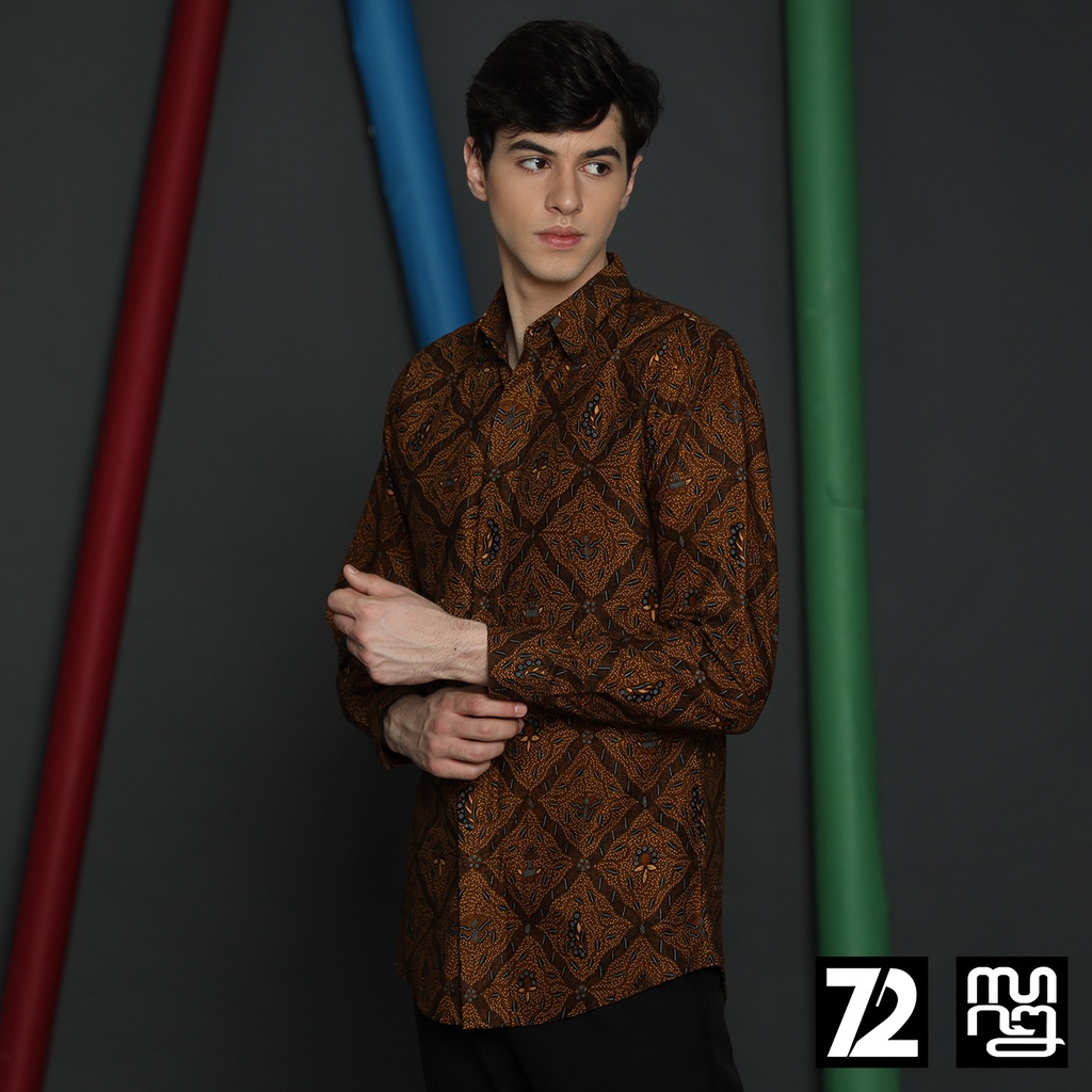 KEMEJA BATIK PRIA Premium Lengan Panjang Lawasan Jogja Solo Sogan Sidomukti Coklat 723558 Cap 72 - B