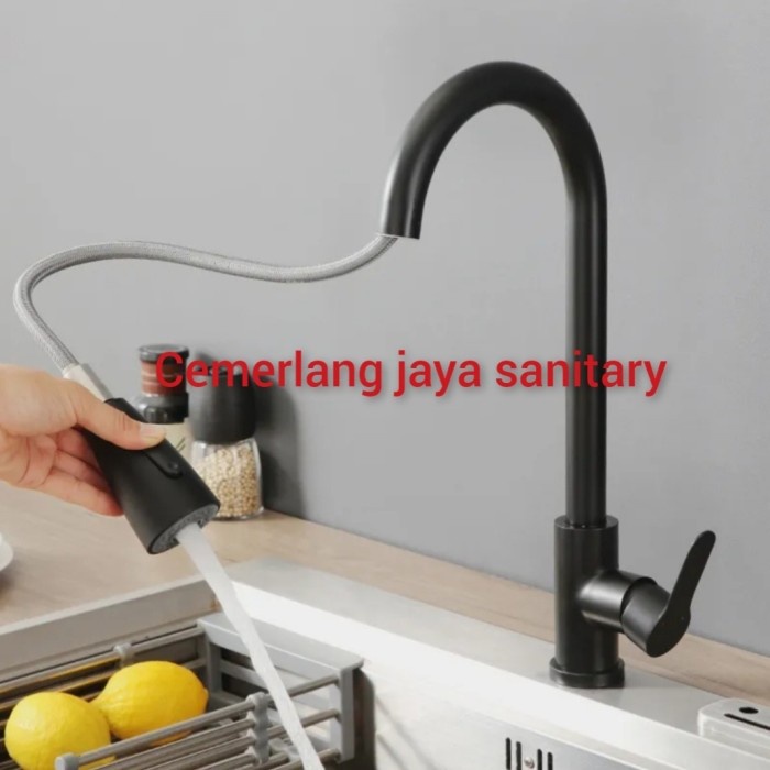 Kran Kitchen Sink Panas Dingin Tarik Black Hitam Kran Sink Tarik Hitam