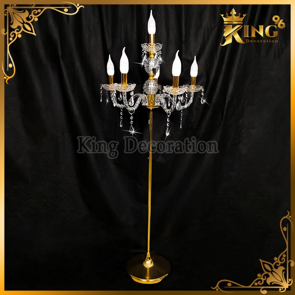 1Set Lampu Standing Lilin Chandelier Cabang 6 Kristal Akrilik Lampu dekorasi pelaminan Hiasan dekor