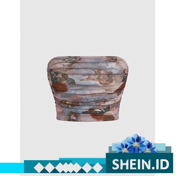 MOD Print Figure Ruched Detail Tube Top