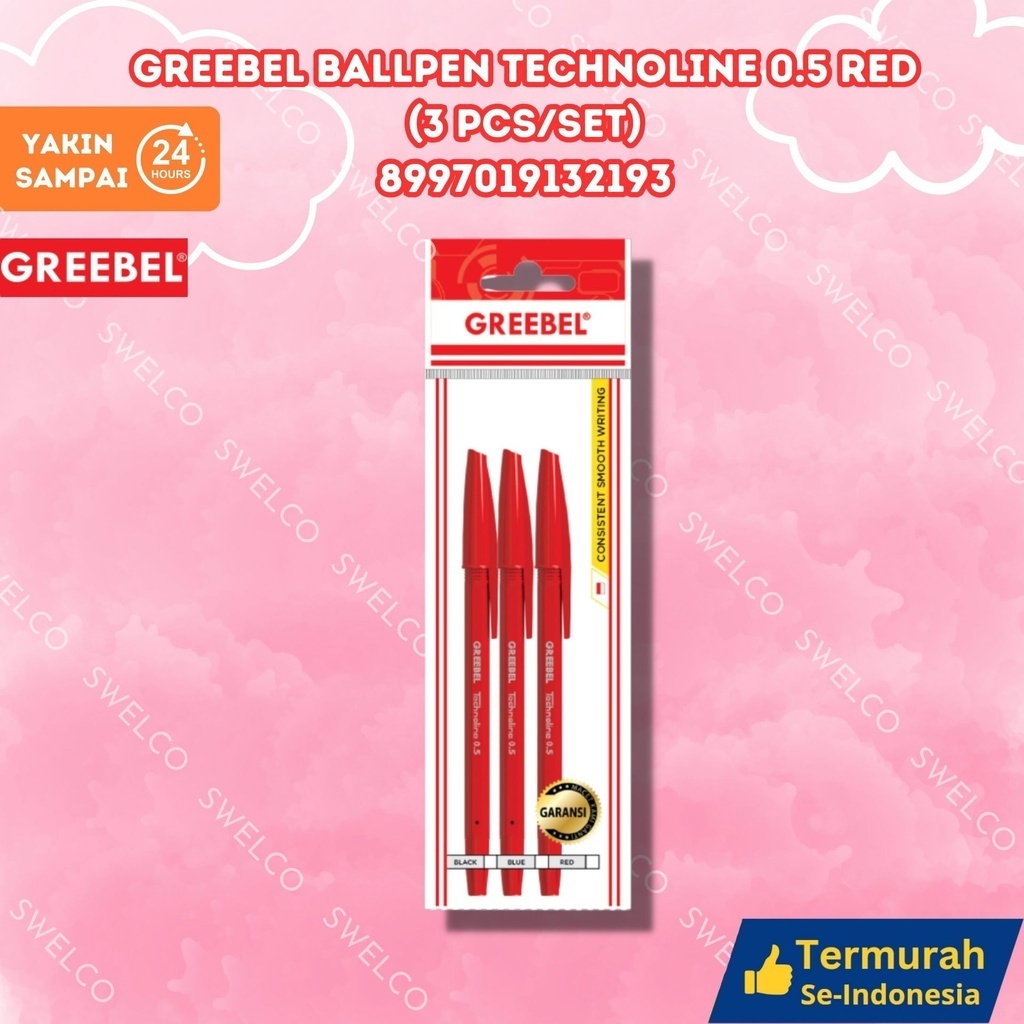 

GREEBEL PULPEN TECHNOLINE 0.5 RED (6 PCS/SET)/Pen/Pulpen/Bolpoint utk atk kantor kerja kuliah anak GREEBEL BALLPEN TECHNOLINE 0.5 RED (3PCS/SET)