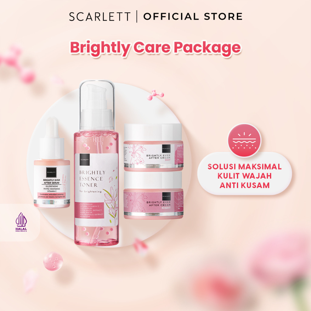 Scarlett 4Pcs Whitening Brightly Care Package Mencerahkan Kulit Skincare Set Perawatan Wajah Tubuh O
