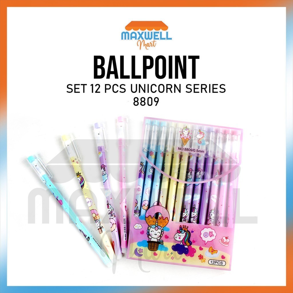 

[ES.JKT] 1pak Pulpen Gel Unicorn Set 8809 / Pulpen Gel tinta hitam