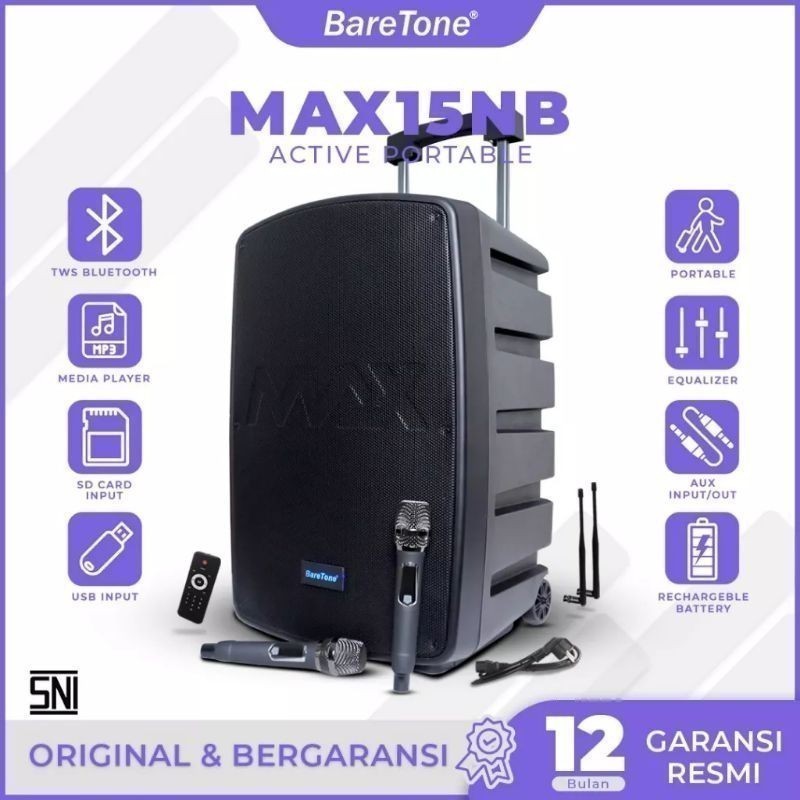 Speaker portable 15 inch 800W baretone max15nb bluetooth original baretone max15 nb max 15 nb max 15