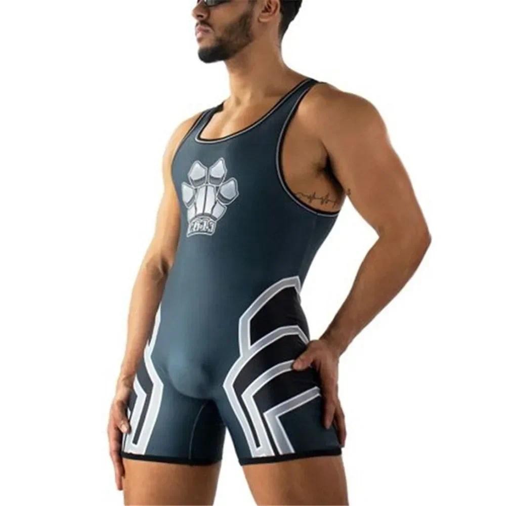 Summer Men's Wrestling Singlets Suits One-piece Powerlifting Sleeveless Gym Sport Fitness Clothing B