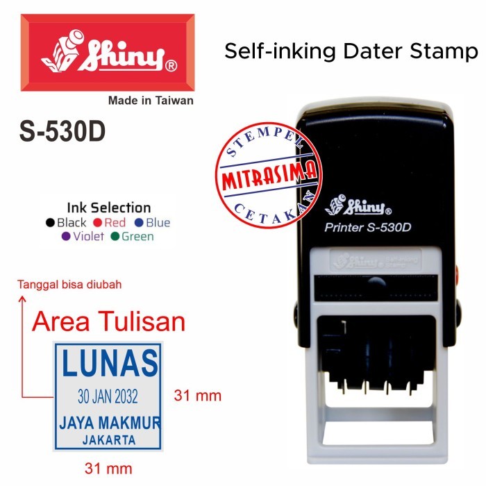 

Stempel Shiny S-530D S530D bujursangkar dengan tanggal Tipe S 530D - Bodinya saja