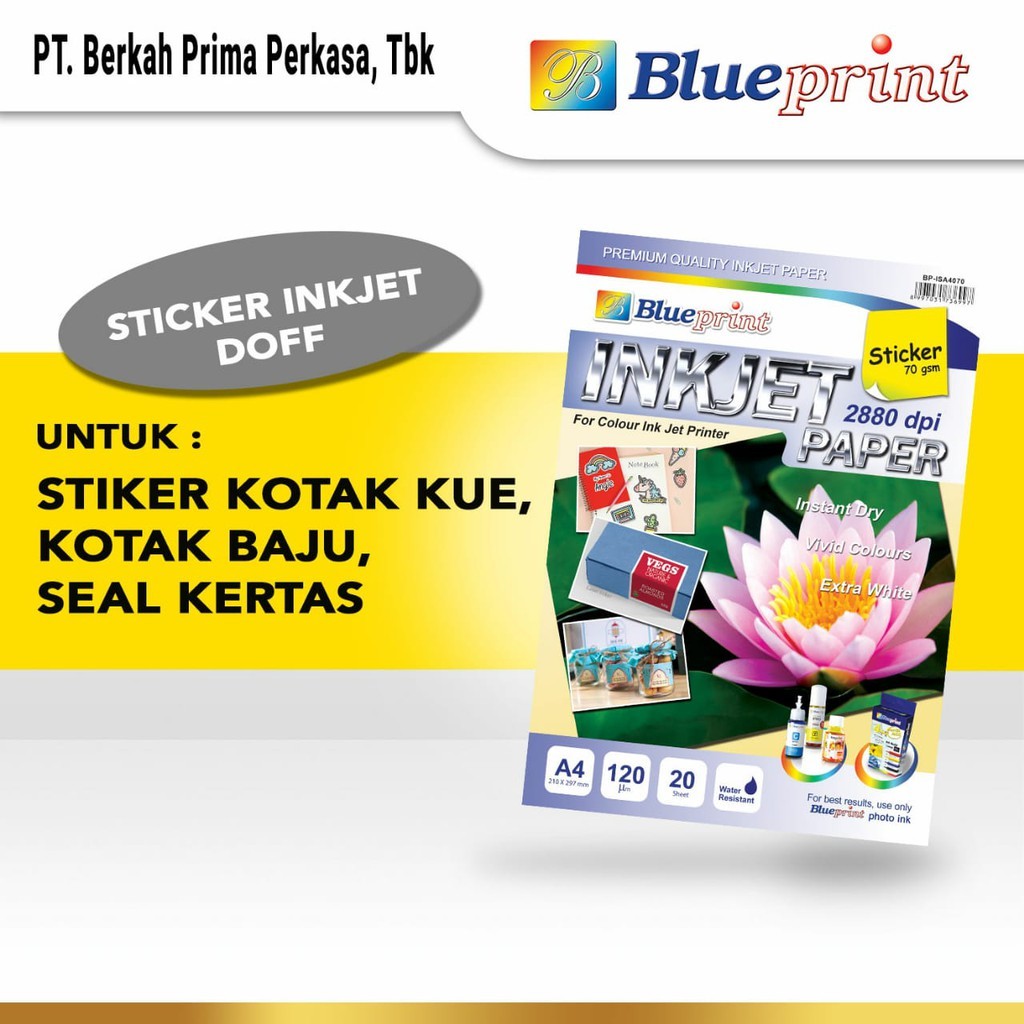 

Sticker Inkjet Paper A4 BLUEPRINT Kertas Stiker Inkjet 70 Gsm - 20 Lembar