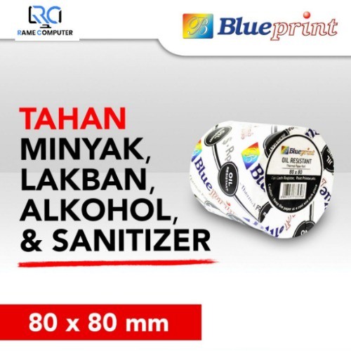 

KERTAS THERMAL / KERTAS KASIR STRUK POS BLUEPRINT 80x80 mm Oil Resistant TAHAN LAKBAN