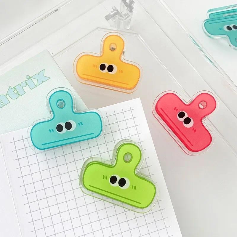 

1PC Cute Funny Cartoon Expression Eyes Color Acrylic Clip Kawaii Students Study Materials Sort Binder Clip Office Accessories