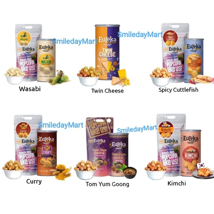 

www.tokopedia.com Eueka Savory Popcorn | Popcron Eureka | | Eureka Popcorn IMPORT MALAYSIA HALAL - Kimchi, Kaleng