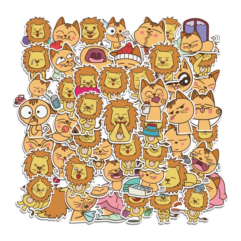

COD 50 Pcs Stiker Cute Cat and Lion / Kucing dan Singa Imut Lucu Anti Air Untuk Dekorasi Notebook Sepeda Skateboard Handphone