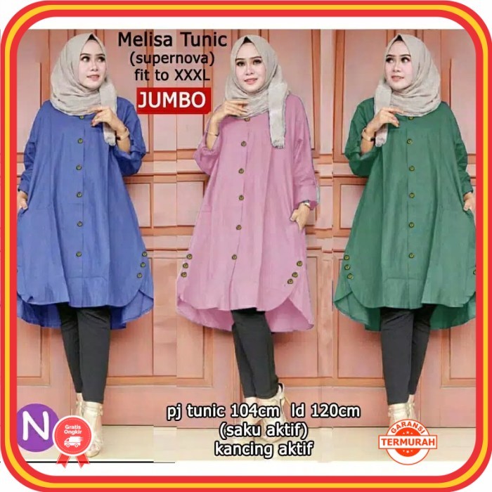 Tunik Cantik Baru Murah Wanita Baju Lebaran Kekinian /MELISA TUNIK - Kuning, XXXL