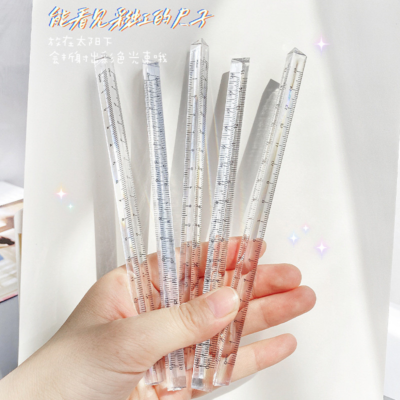 

15cm/20cm Simple Transparent Triangular Straight Ruler Kawaii Tools Stationery Cartoon Drawing Gift Office School Measuring