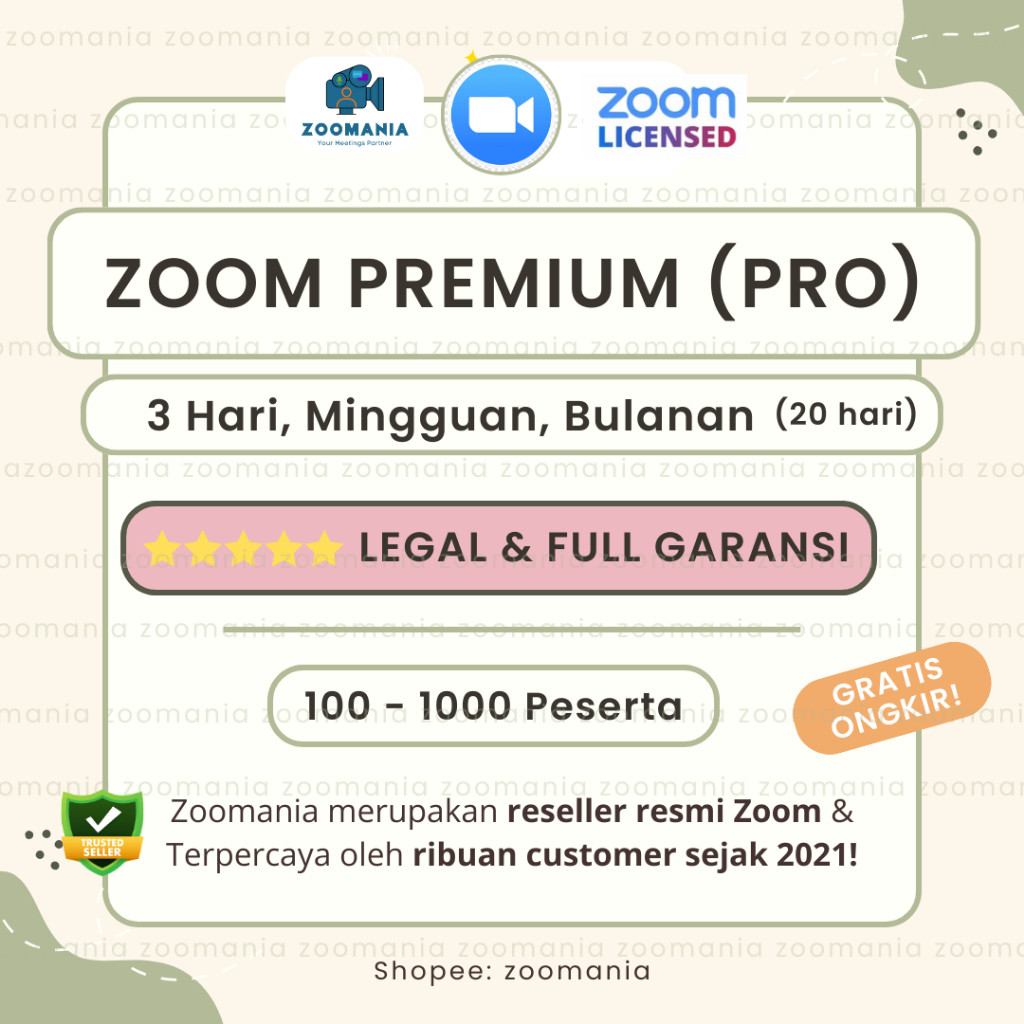 

Zoom Premium Pro 3 Hari Mingguan Bulanan 100 500 1000 Peserta Termurah M.v1