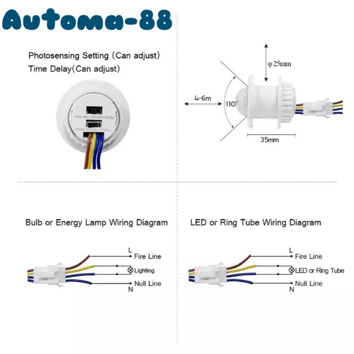 

Saklar Otomatis Sensor Gerak Motion PIR Detector 220V AC 220 Volt