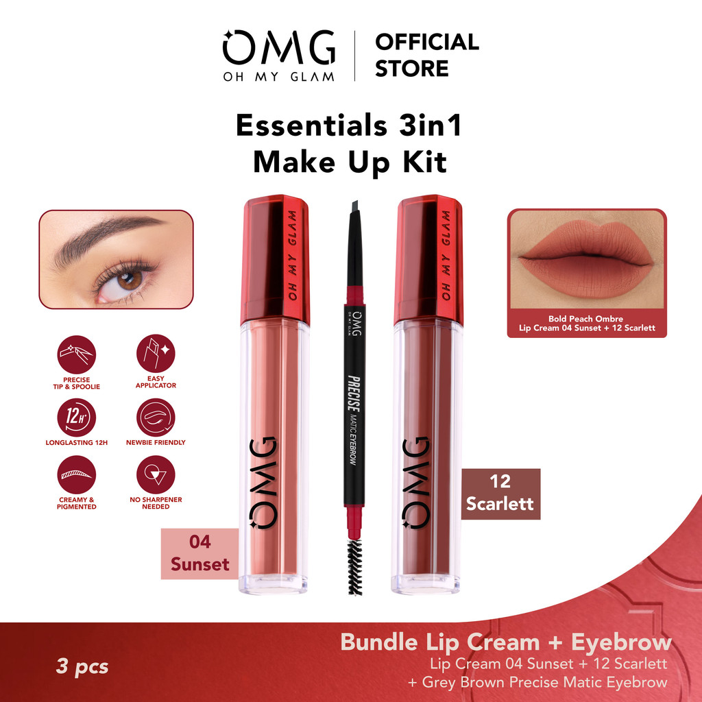 [Essentials 3in1 Make Up Kit] Paket Ombre Mattelast Lip Cream + Eyebrow Precise Matic I Pensil Alis 