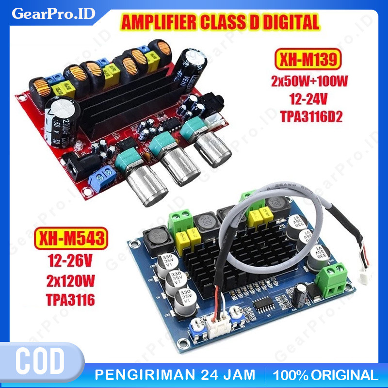 M543 M139 Kit Power Amplifier Class D DIGITAL AUDIO TPA3116D2 12-24V 2x50W+100W 2x120W Stereo Subwoo