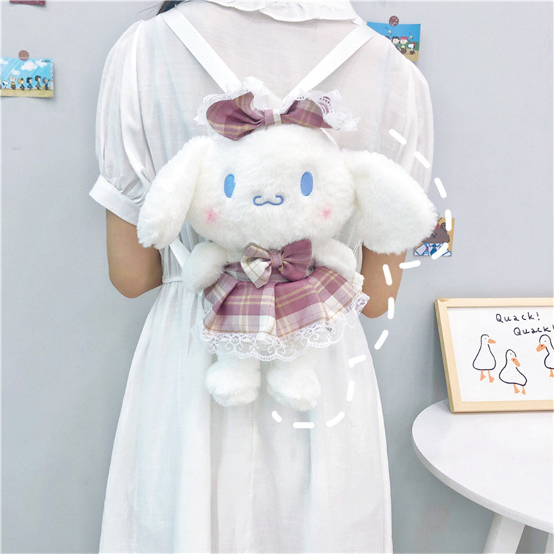 2023 Sanrio Cinnamoroll Plush Doll Backpack New Cute Skirt Kuromi Doll Bag Cartoon Cartoon Soft Bag 