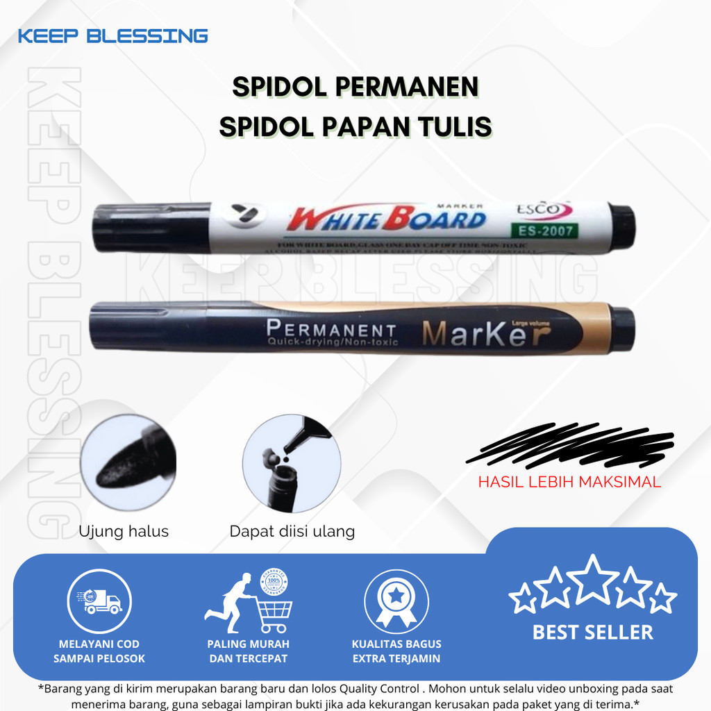 

(PAKET 2 PCS) Spidol Permanen Warna Hitam - Spidol Whiteboard - Tinta Terang, Mudah Diisi Ulang - Tahan Lama & Tidak Berbau - Duta Gemilang
