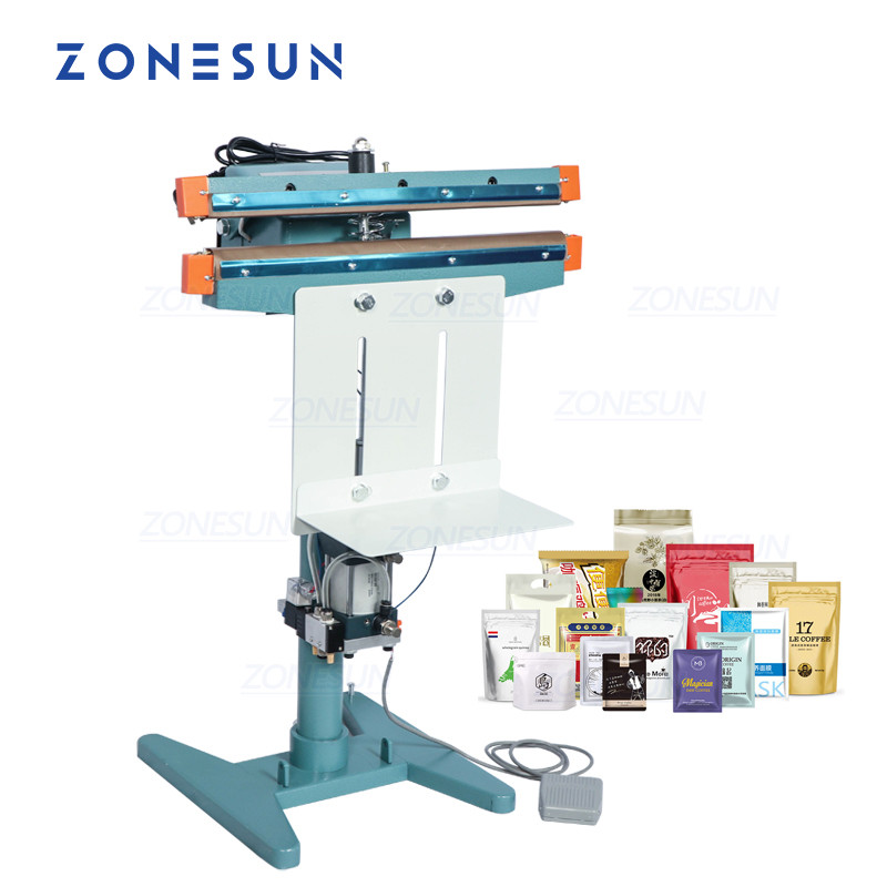 

ZONESUN Pneumatic Foot Pedal Heat Sealing Machine Dry/Wet Aluminum Foil Plastic Bag Heating Sealer Food Beverage Machinery