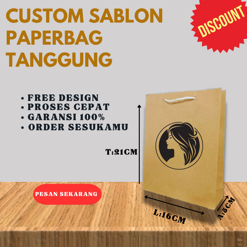 

PAPER BAG CUSTOM SABLON TANGGUNG 100 / 16cm X 21cm X 5cm / PAPERBAG SABLON PERNIKAHAN / TAS KADO