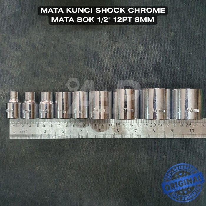 Mata sok 1/2" 12pt Mata Kunci Sock Shock Chrome 14 17 24 mm Made in Taiwan