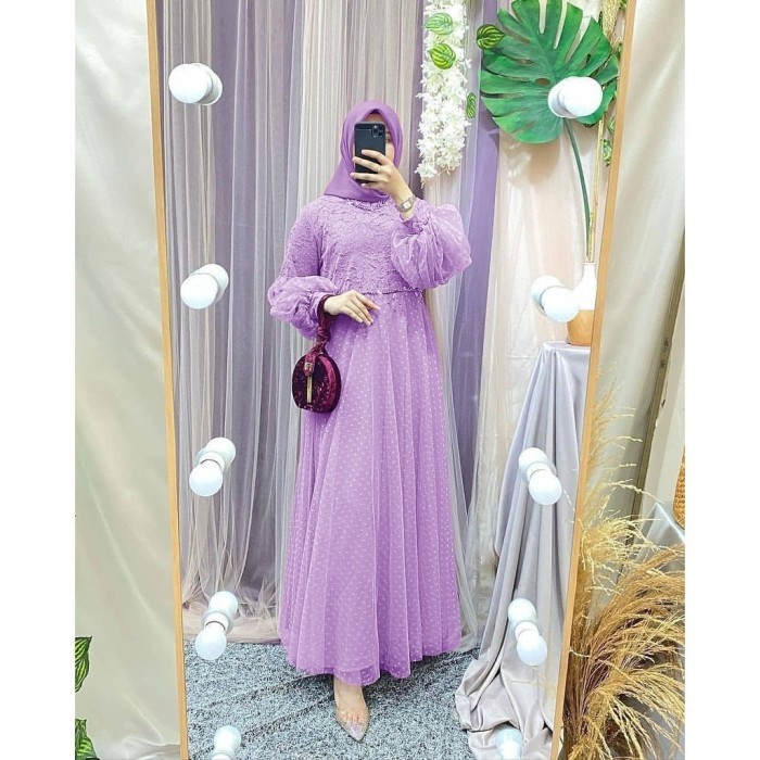 gamis Salia lilac L dress pesta brukat tile cantik murah sal at