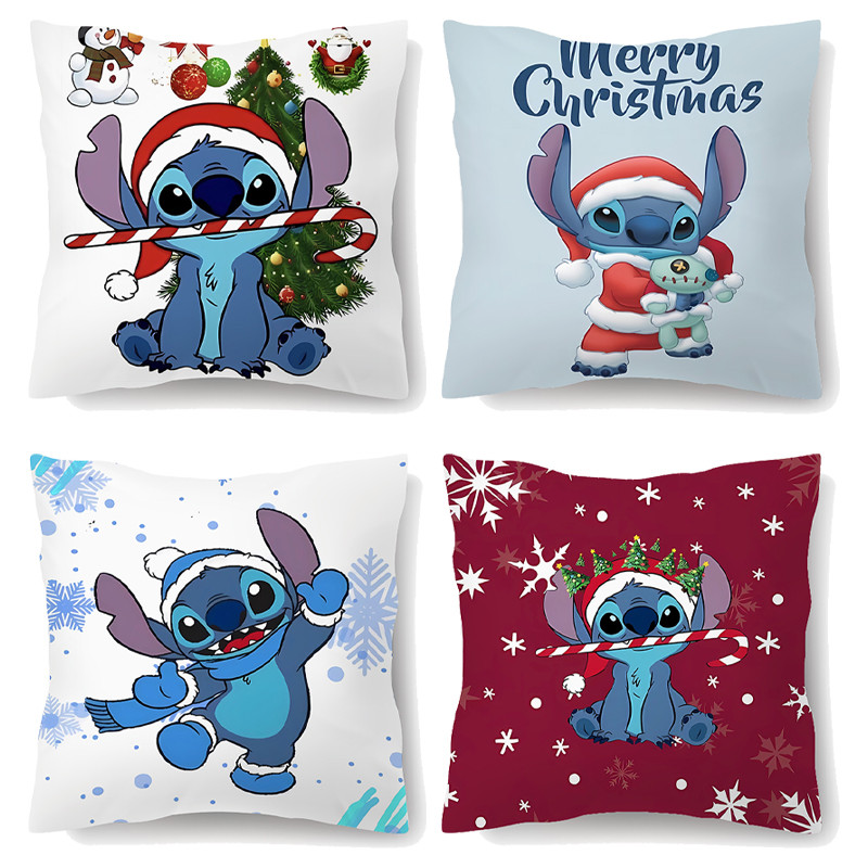 

45x45cm Disney Stitch Xmas Pillowcase Cute Cartoon Christmas Decorations Bedding Accessories Living Room Sofa Cushion Cover Gift
