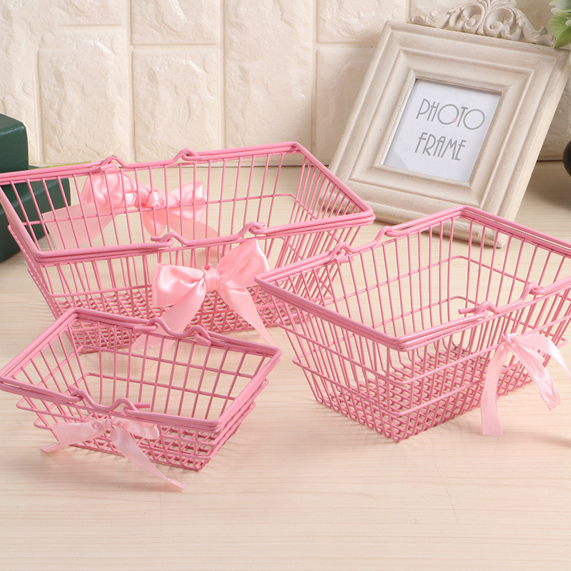 

Pink Mini Storage Basket Desktop Finishing Cosmetics Jewelry Storage For Girl Dormitory Desktop Organization Container Baskets