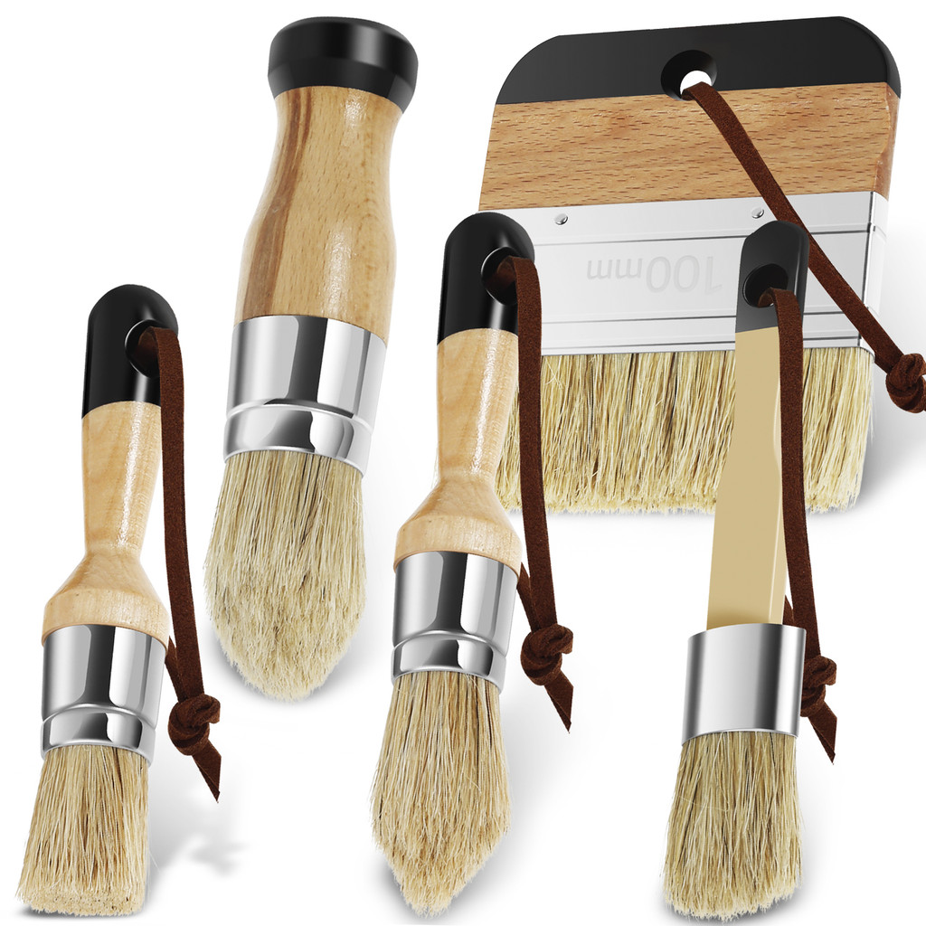 

3-5Pcs Natural Bristle Paint Brushes Set Round Chalk Soft Wax Paint Brush for Home Decoration DIY Painting Stencil Brush Tools