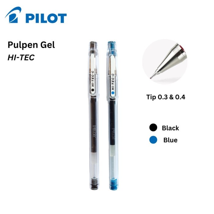 

Pulpen Gel PILOT HI-TEC-C Tip 0.3 & 0.4 Hi-Tec Hitam Biru - Satuan - Hitam, 0.3