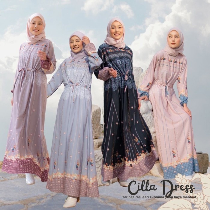 NEW -Hijabwanitacantik - Cilla Dress | Dress Motif | Gamis Pakaian Muslim - Peach