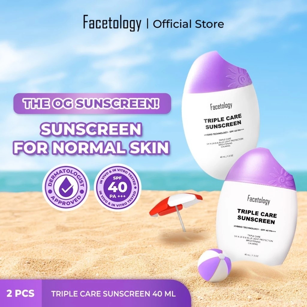 FACETOLOGY 2pcs TripleCare Sunscreen Hybrid Technology SPF 40PA+++ 40ml & 100ml
