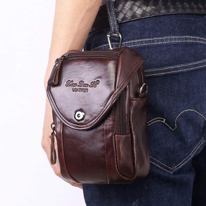 Tas Selempang Kulit Multifungsi X0190 Tas Hp Dompet Hp Diikat Pinggang Tas Pria Tas Kulit