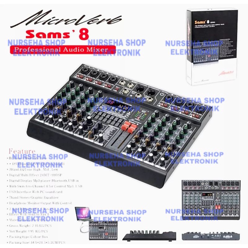 Mixer audio 8 channel microverb sams 8  soundcard USB