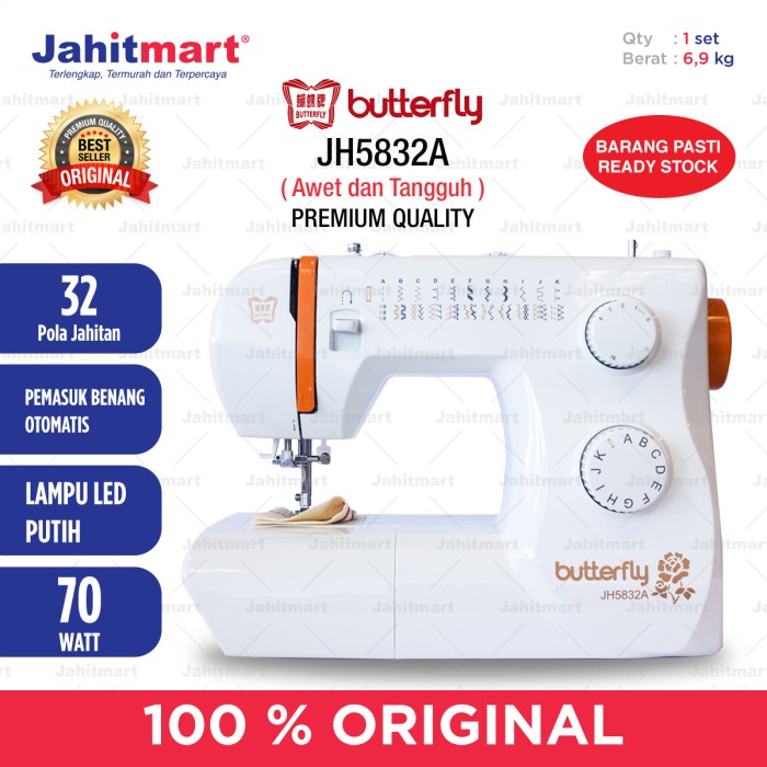 MESIN JAHIT BUTTERFLY JH-5832-A MULTIFUNGSI PORTABLE
