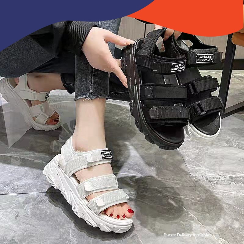 Svekes Sepatu Sandal Perempuan Tali Wanita Black Putih L100/ NewPRoduct