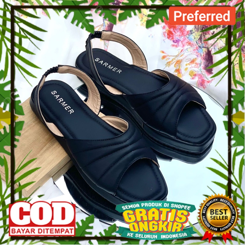 SEPATU SANDAL BEST SELLER TREND TERKINI /SARMER - DALMIE FLAT SPON BLACK