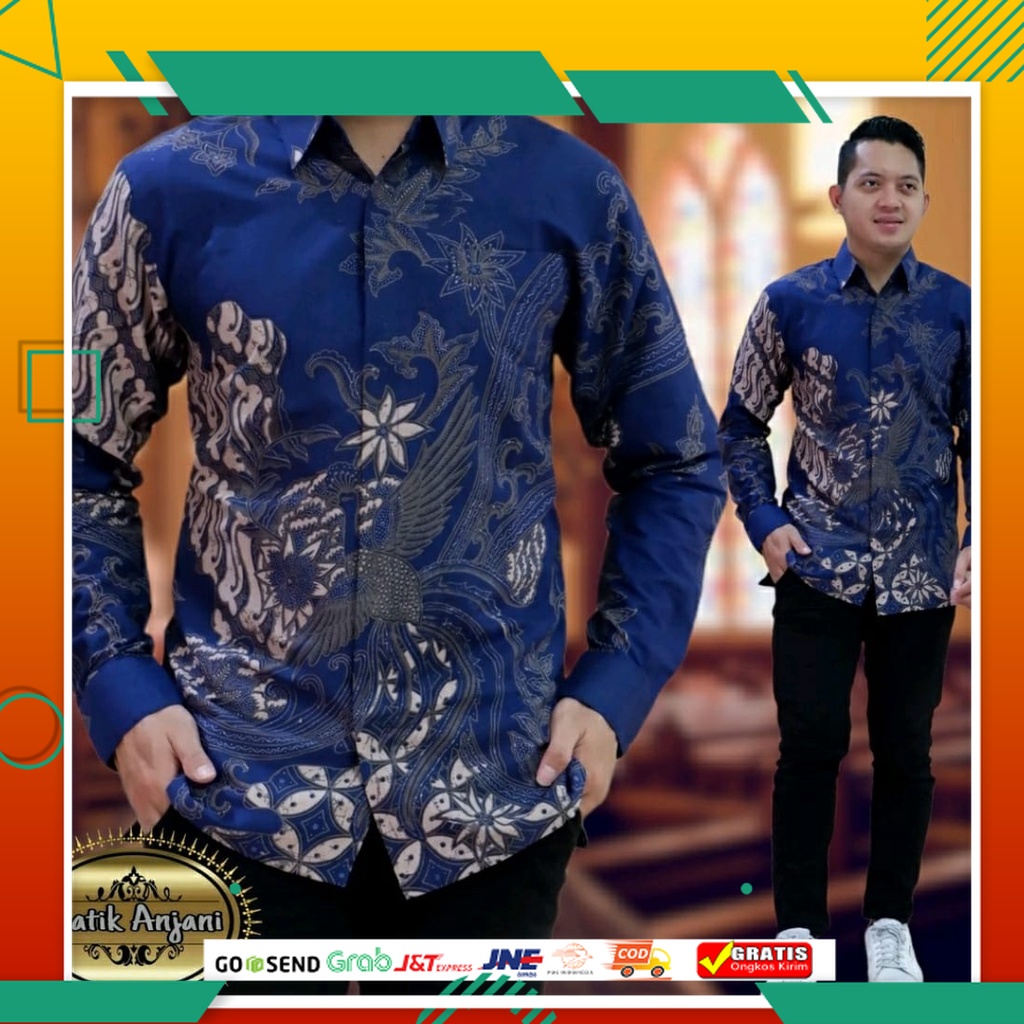 BAJU BATIK KEREN KEKINIAN TERMURAH /PEKSI SELING NAVY BIRU DONGKER KEMEJA BATIK PRIA PREMIUM LENGAN 