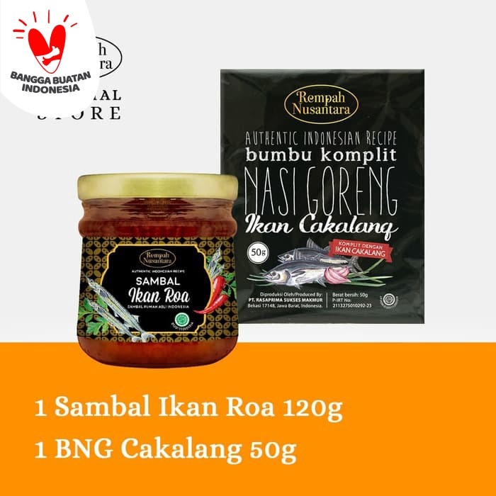 

REMPAH NUSANTARA SAMBAL IKAN ROA 120G &BUMBU NASI GORENG CAKALANG 50G