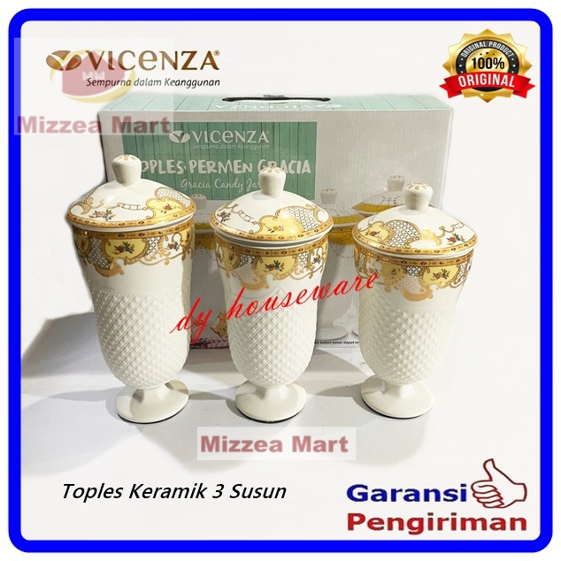 MizzeaMart Toples Keramik Set Toples Permen Snack Susun 3 Vicenza B905 BA905