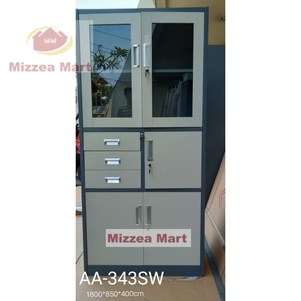 MizzeaMart Lemari arsip besi kantor pintu kombinasi AA 343 SW