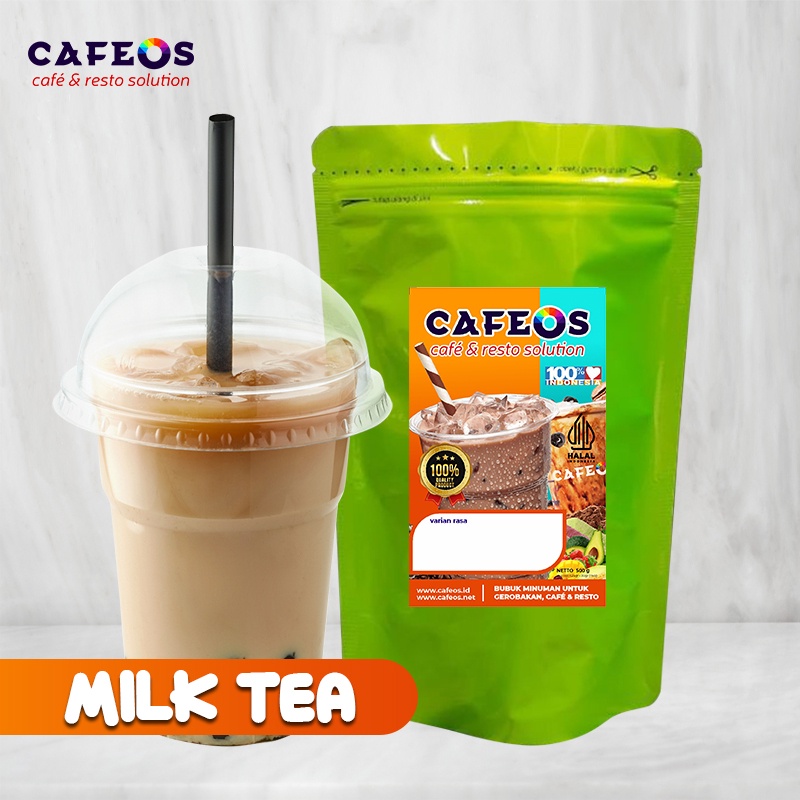 

[Cafeos.id] Bubuk Minuman Es Teh Jumbo Rasa Teh susu Milk Tea 2IN1 MIX Cafeos Powder Drink Serbuk minuman Bubble Drink Kemasan 500 gram