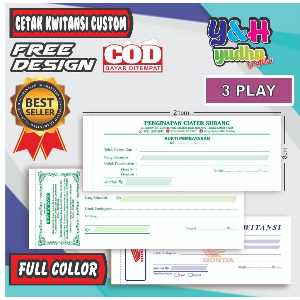 

Cetak Kwitansi Costum 3 Ply Isi 75 Lembar Gratis Deasin Logo Bebas Nama Sendiri Y&HYudhagrafika