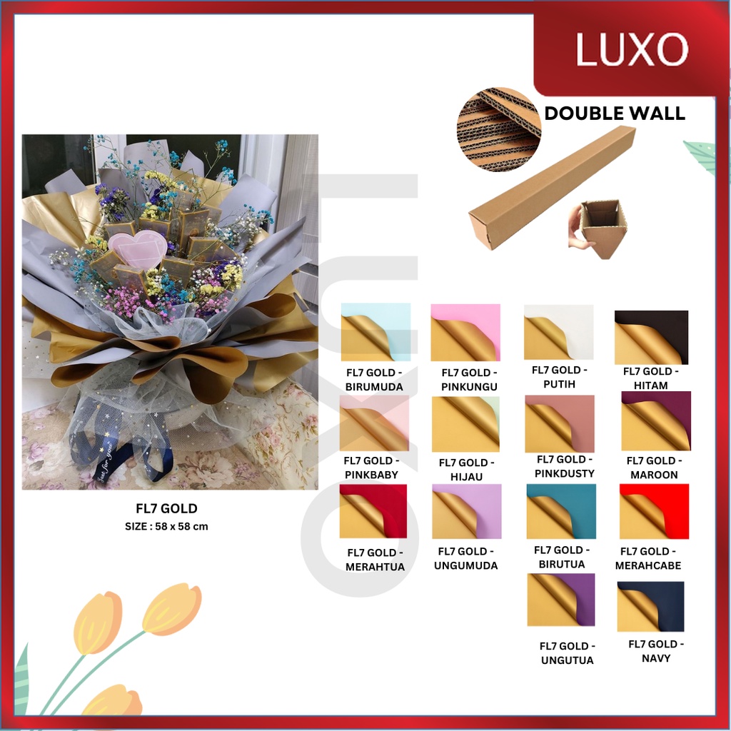 

LUXO - FL7 GOLD 5Lembar-Kertas Bunga Buket Dua Warna Gold/Kertas Buket Bunga Florist Cellophane Bi Color Gold