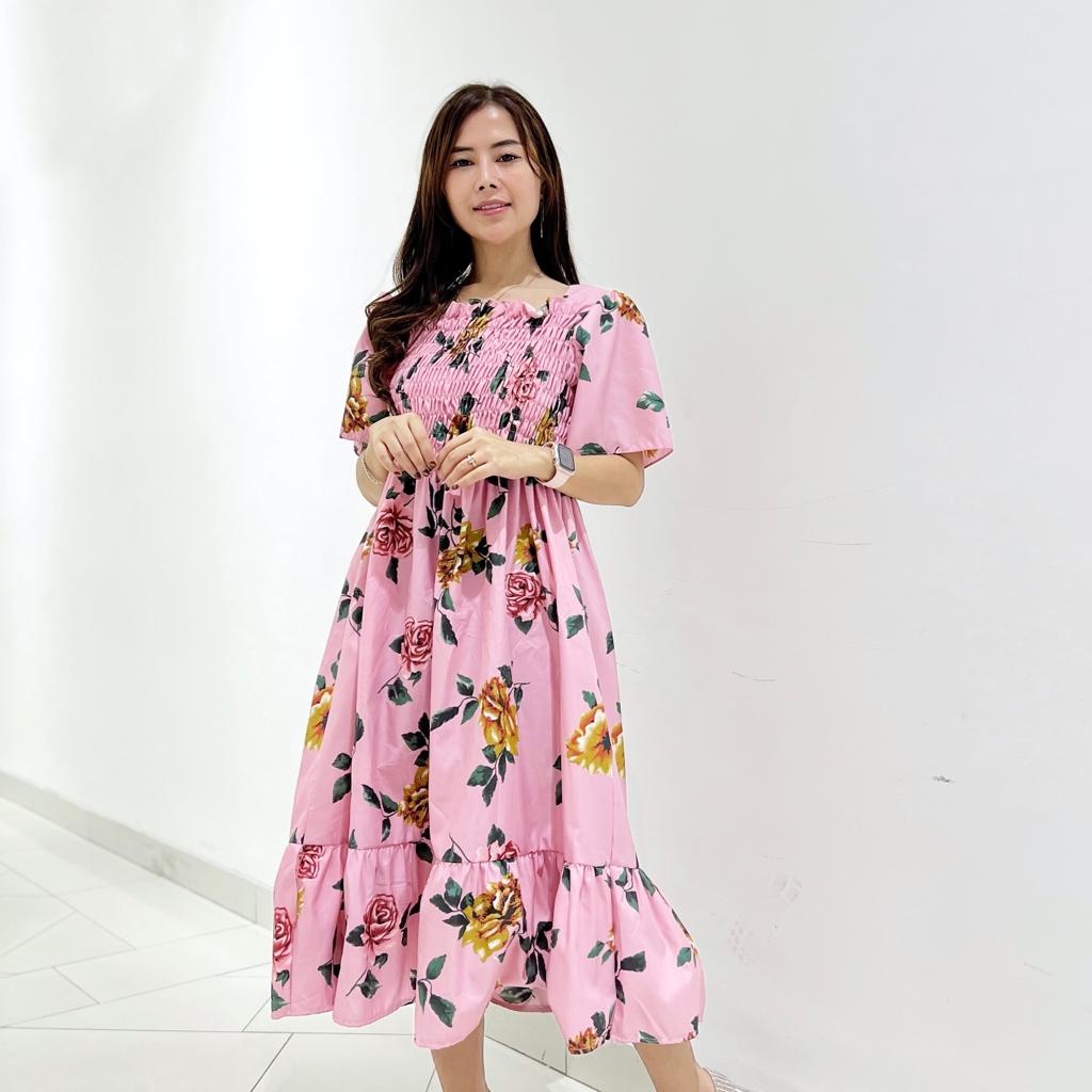 Dress Natasya Motif Bunga Kekinian / Dress Terbaru / Busana Muslim